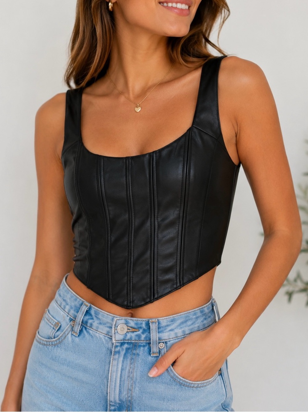 Mishka Black Faux Leather Corset Crop Top